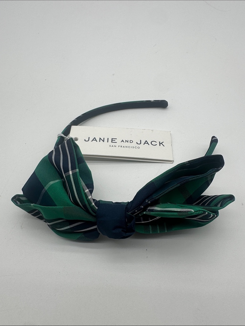 Janie and Jack Green Plaid Bow Headband for Girls
